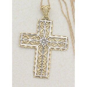 10K Yellow Gold and White Gold Cross Necklace 20 inch chain